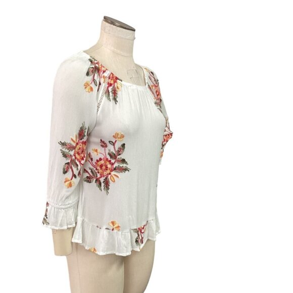 Anthropologie Liv Los Angeles BOHO Peasant Top S Floral Embroidered White 174L - Picture 3 of 11